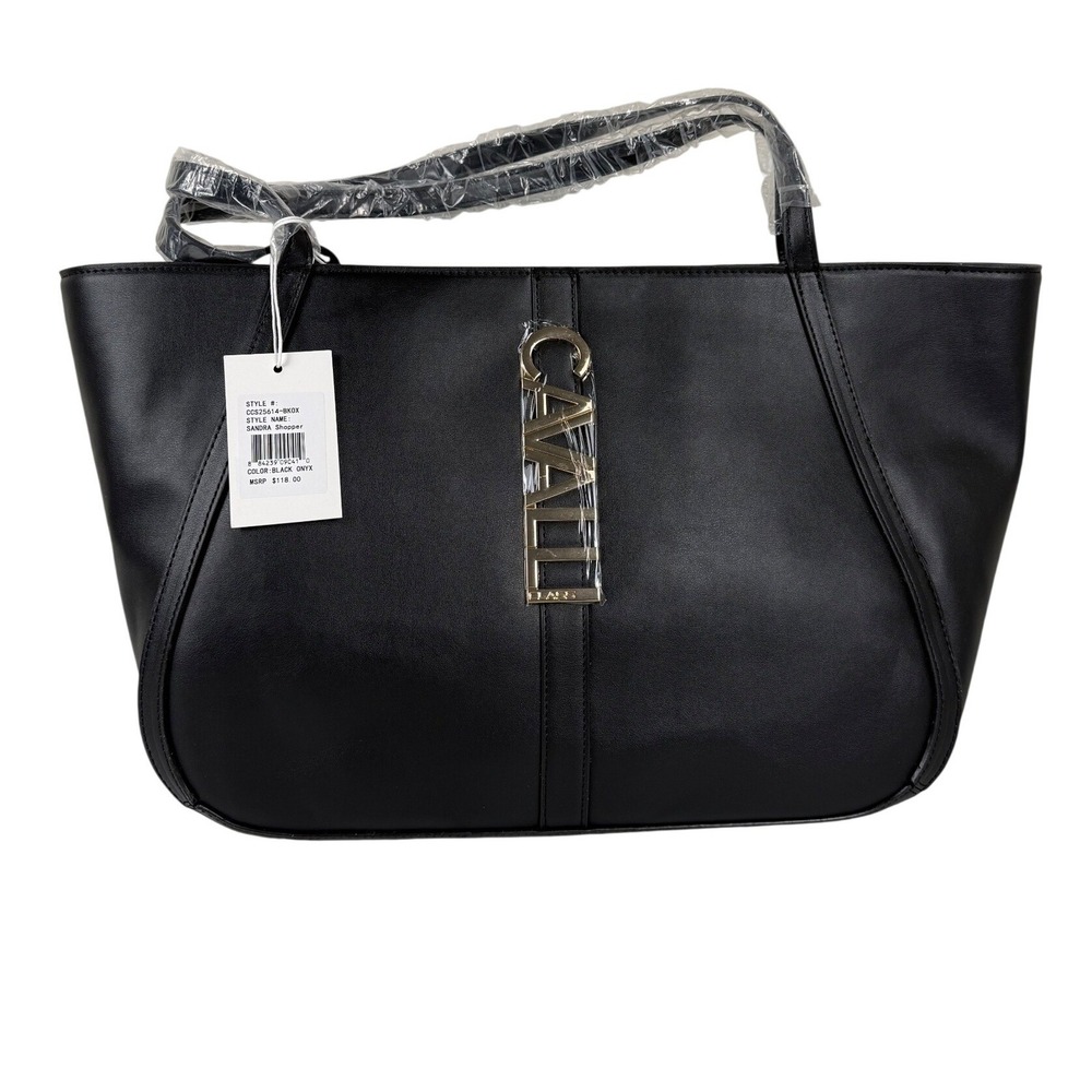 NWT Cavalli Class Sandra Shopper Tote Bag Black Onyx Satchel Handbag Retail $118